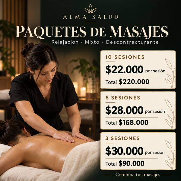 Paquetes de Masajes · 3, 6 y 10 Sesiones